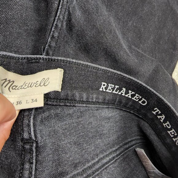 Madewell Men's Jeans 36 X 34 Charcoal Black Relaxed Taper Medium Wash Faded USA - Picture 8 of 8